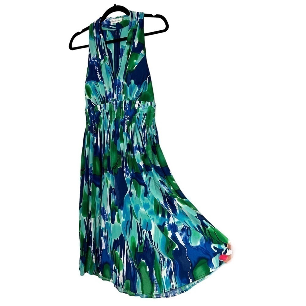Calvin Klein Multi Colored Watercolor Look Halter Fit and Flare Dress NWT Sz. 10 - Picture 2 of 16